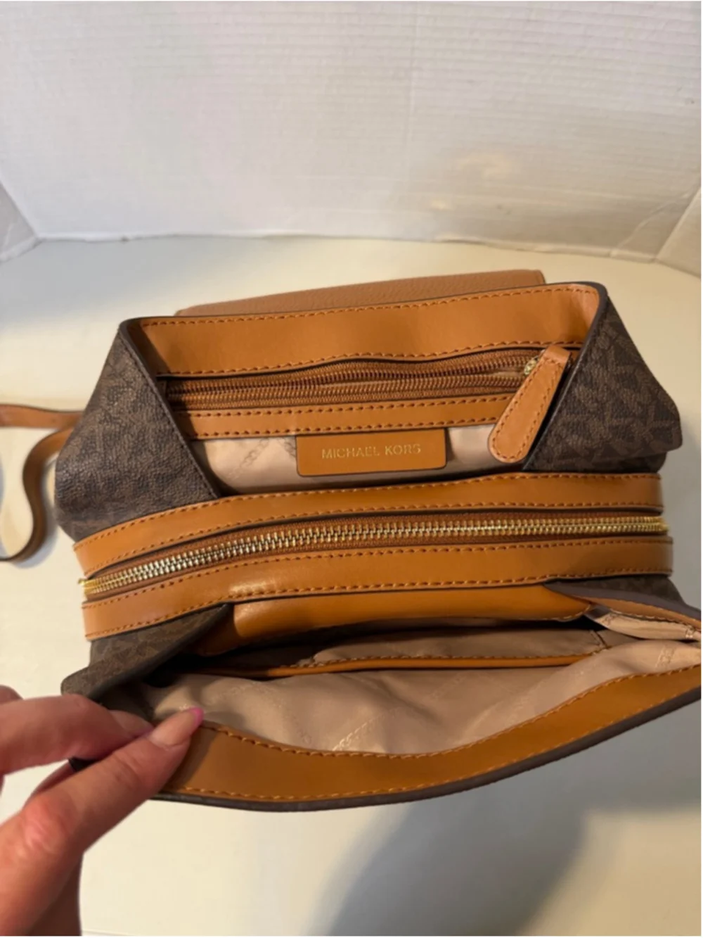 Women's Michael Kors Brown Tan Monogram Backpack One Size